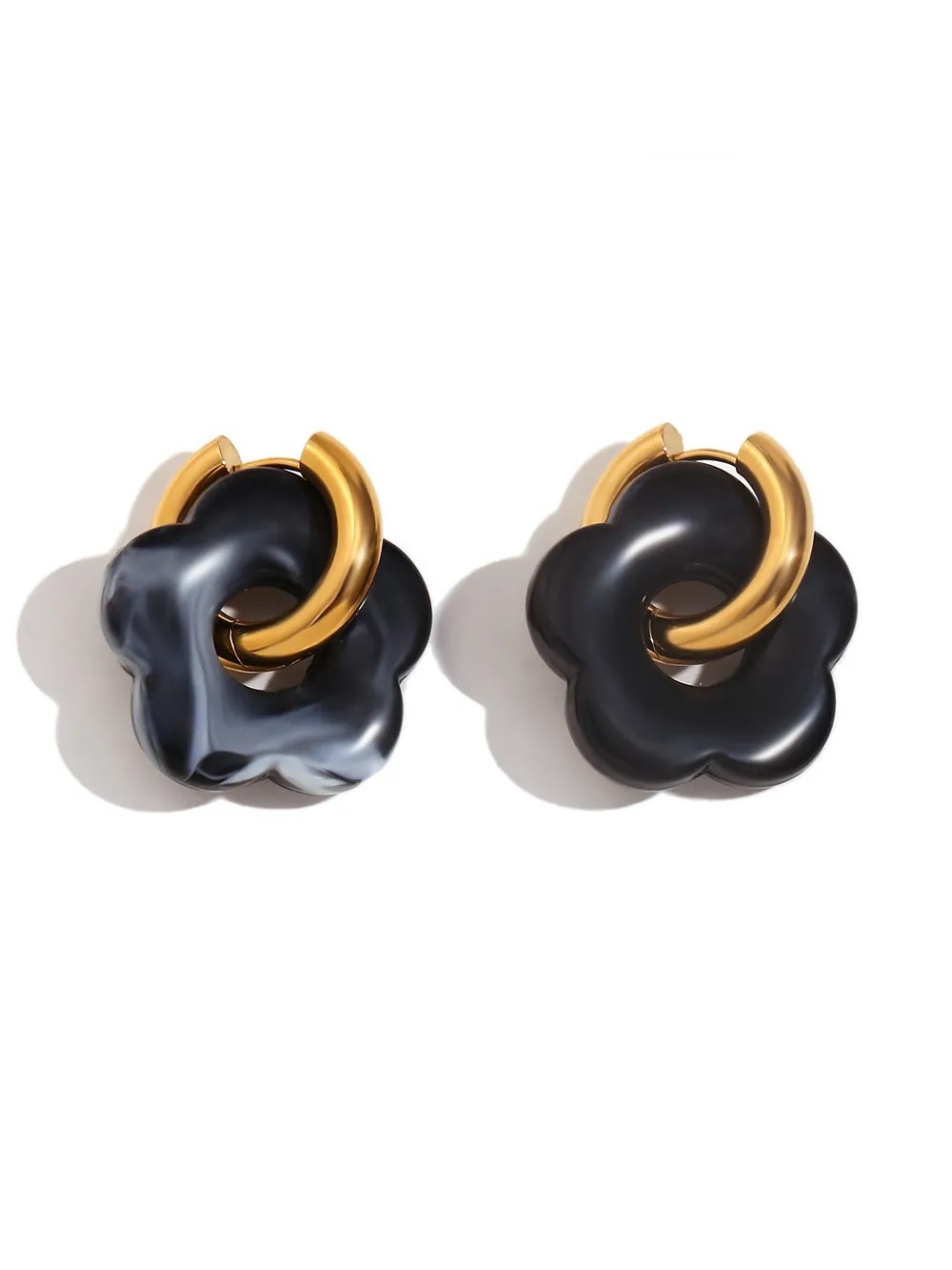 Custom Flower Huggie Earrings in Silver or Gold Plated Stainless Steel - Picture 5 of 6